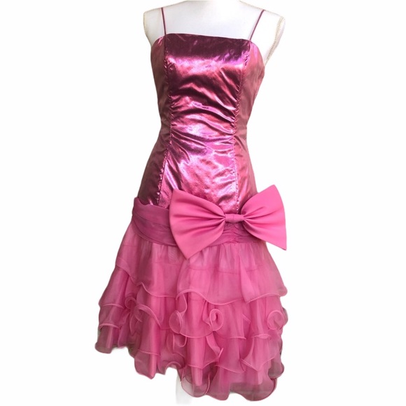 Vintage Dresses & Skirts - Vintage 80’s/90’s Pink Ruffle Big Bow Dress